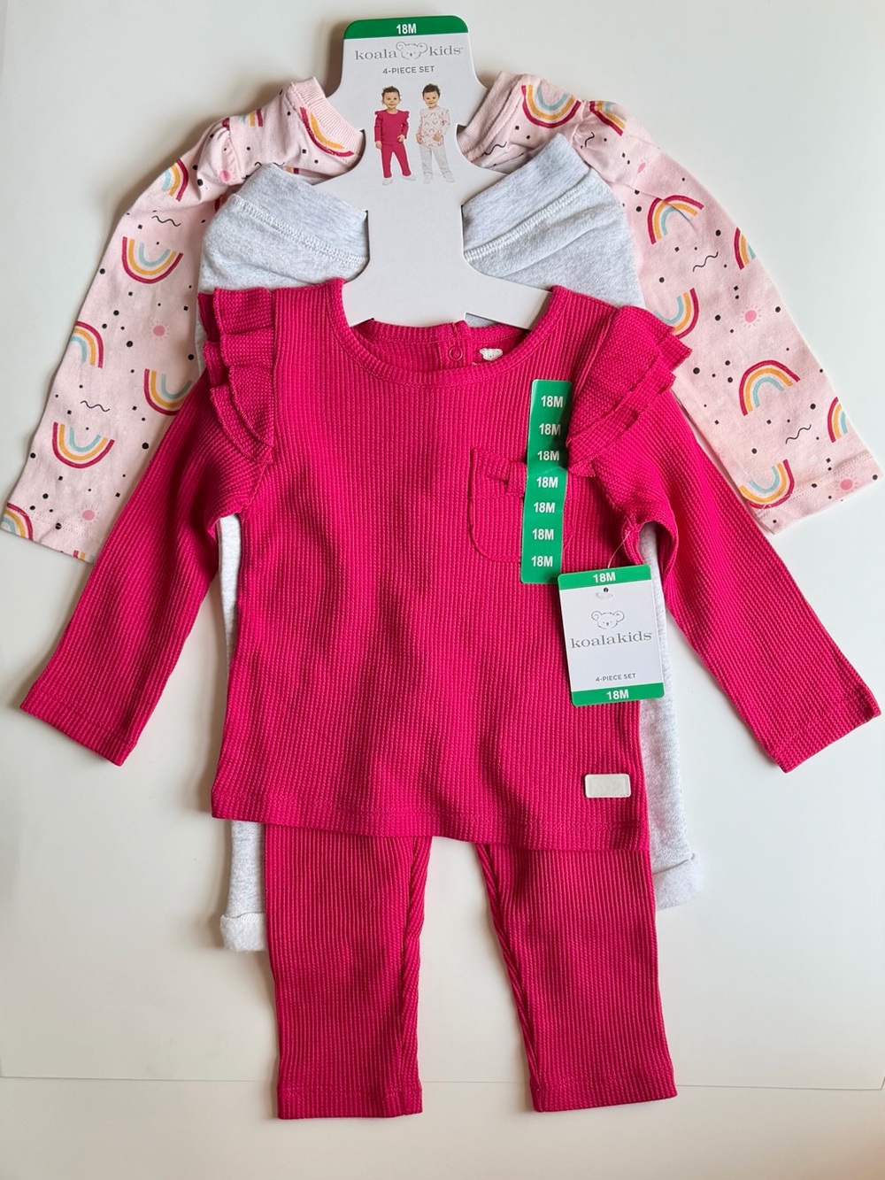 NWT Koala Kids 18M Girl Baby 4 Piece Set Rainbow Pink Sweaters Leggings Joggers